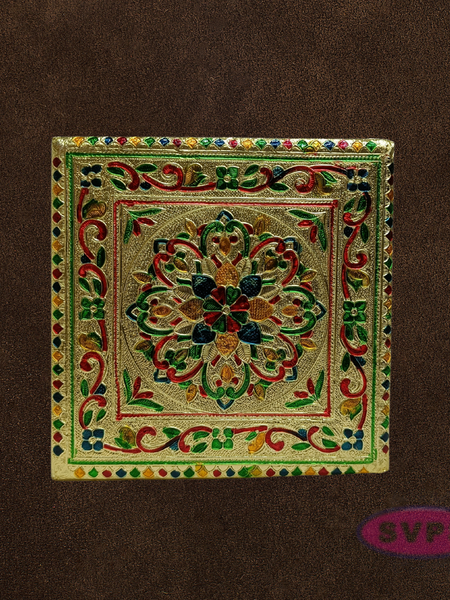 Kolam Design Pooja Chowki – Gold Finish Manai for Mandir & Idol Placement
