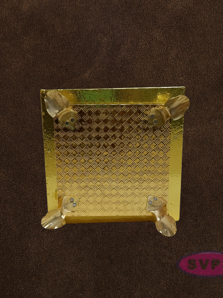 Gold Color Decorative Pooja Manai with Kolam Design – Traditional Chowki for God Idols