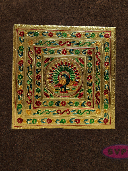 Gold Finish Peacock Design Pooja Manai – Decorative Mandir Chowki for God Idol