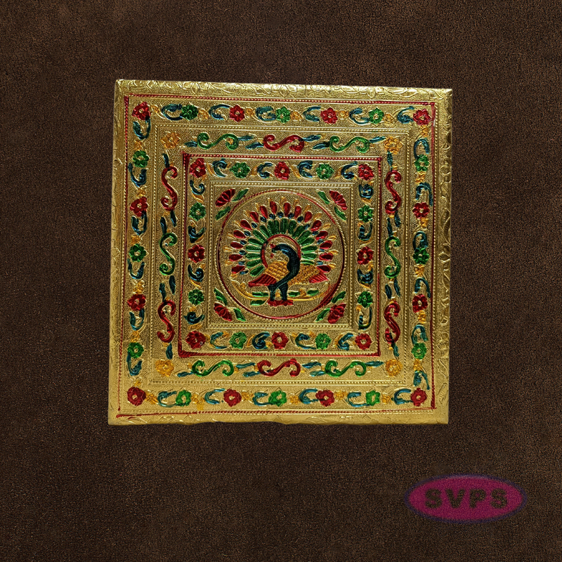 Gold Finish Peacock Design Pooja Manai – Decorative Mandir Chowki for God Idol