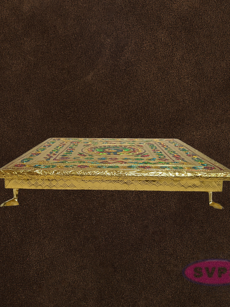 Gold Finish Peacock Design Pooja Manai – Decorative Mandir Chowki for God Idol