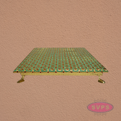 Green Floral Design Pooja Manai – Decorative Gold Finish Mandir Chowki for God Idols