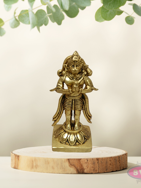 Divine Brass Anjaneyar Standing Idol on Lotus Base