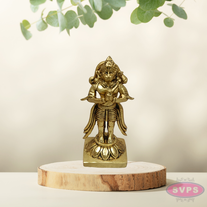 Divine Brass Anjaneyar Standing Idol on Lotus Base