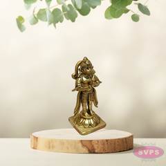 Divine Brass Anjaneyar Standing Idol on Lotus Base
