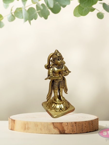 Divine Brass Anjaneyar Standing Idol on Lotus Base