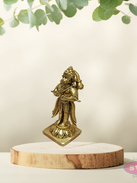 Divine Brass Anjaneyar Standing Idol on Lotus Base