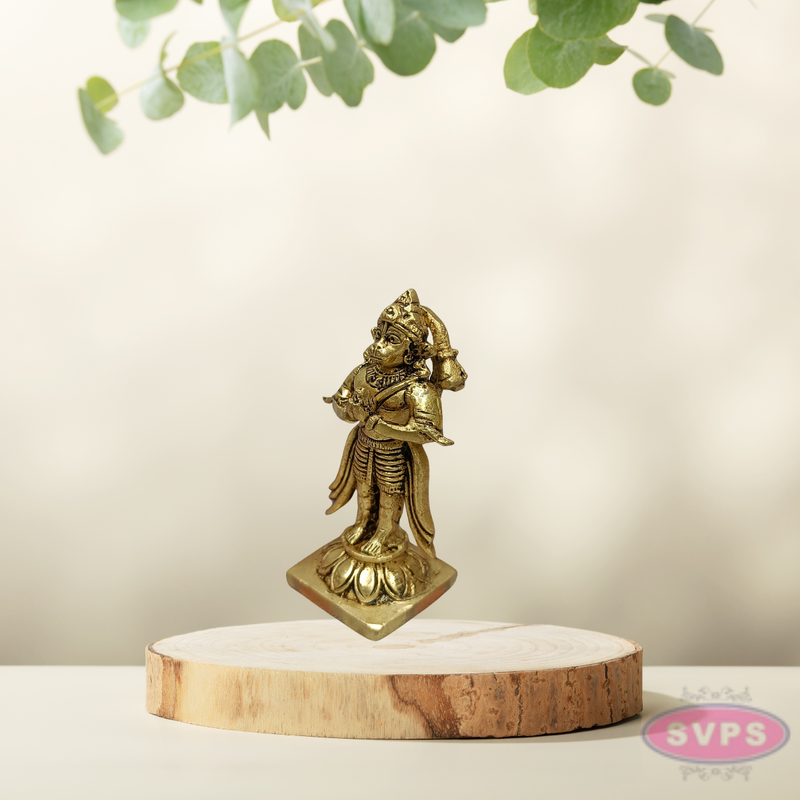 Divine Brass Anjaneyar Standing Idol on Lotus Base
