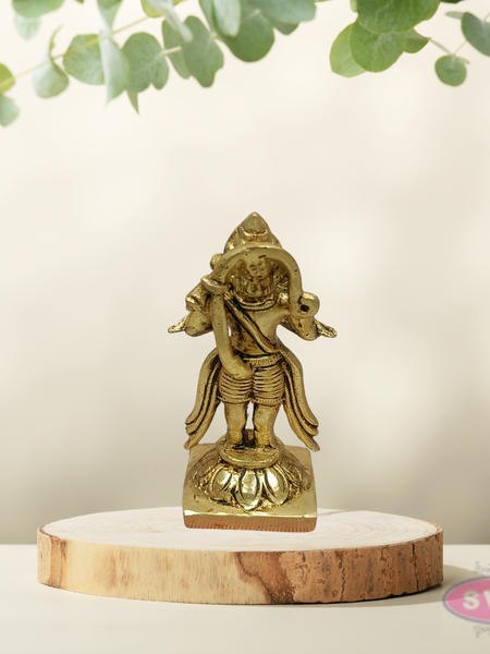 Divine Brass Anjaneyar Standing Idol on Lotus Base