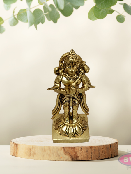 Divine Brass Anjaneyar Standing Idol on Lotus Base
