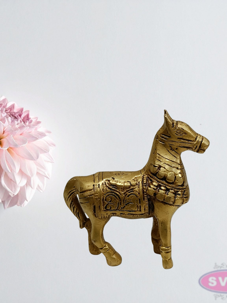4 Inch Solid Brass Horse Statue for Living Room & Office