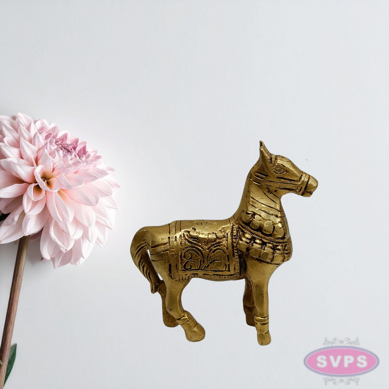 4 Inch Solid Brass Horse Statue for Living Room & Office