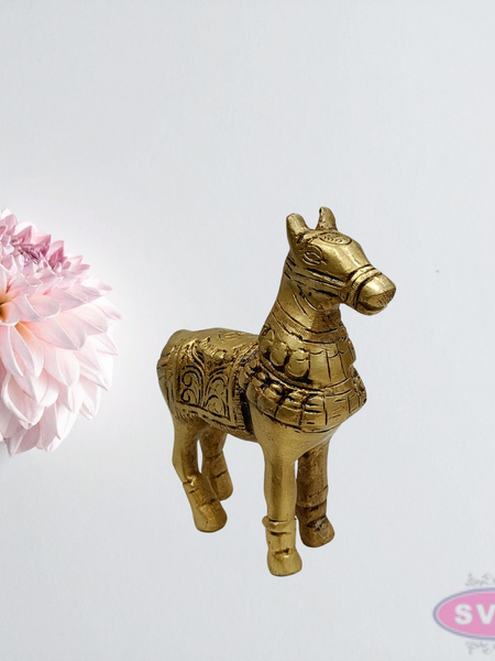 4 Inch Solid Brass Horse Statue for Living Room & Office