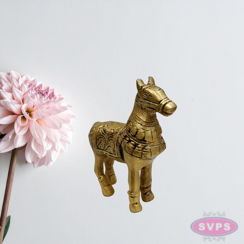4 Inch Solid Brass Horse Statue for Living Room & Office
