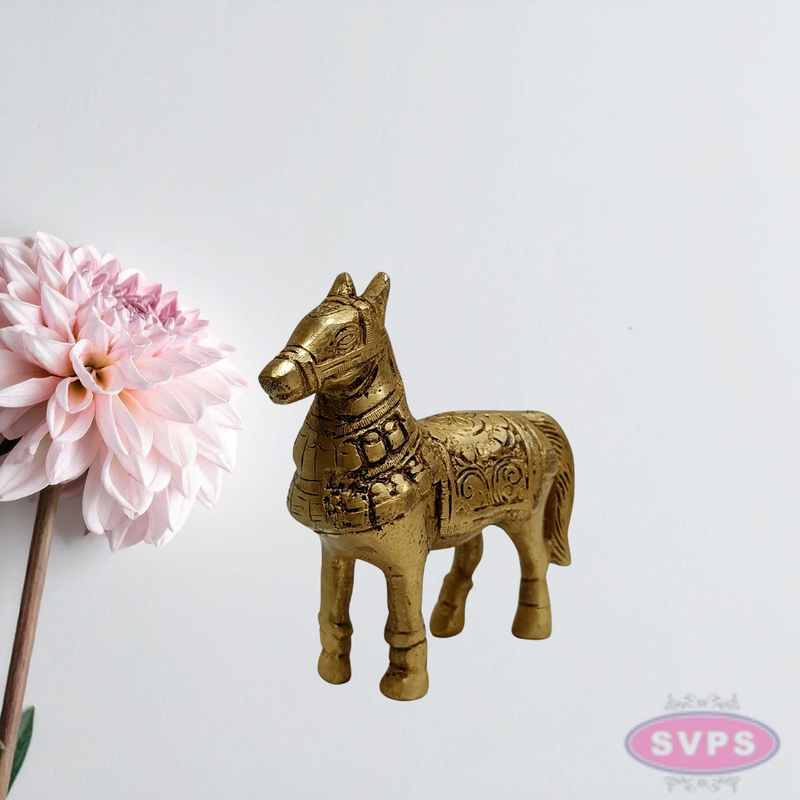 4 Inch Solid Brass Horse Statue for Living Room & Office