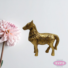 4 Inch Solid Brass Horse Statue for Living Room & Office