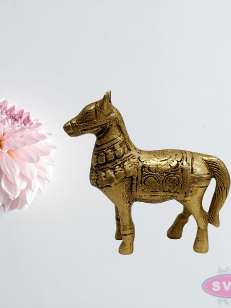 4 Inch Solid Brass Horse Statue for Living Room & Office