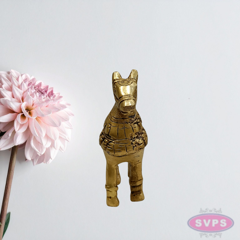 4 Inch Solid Brass Horse Statue for Living Room & Office