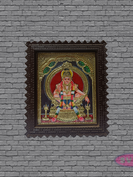 Sabarimala Ayyappa Tanjore Art with Antique Finish Teak Wood Frame