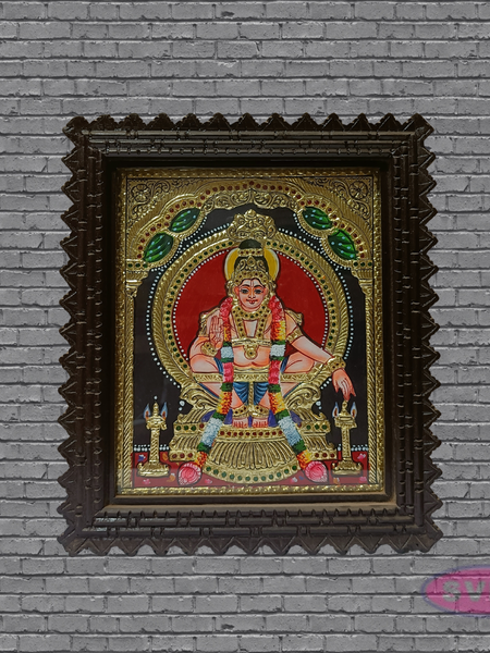 Sabarimala Ayyappa Tanjore Art with Antique Finish Teak Wood Frame