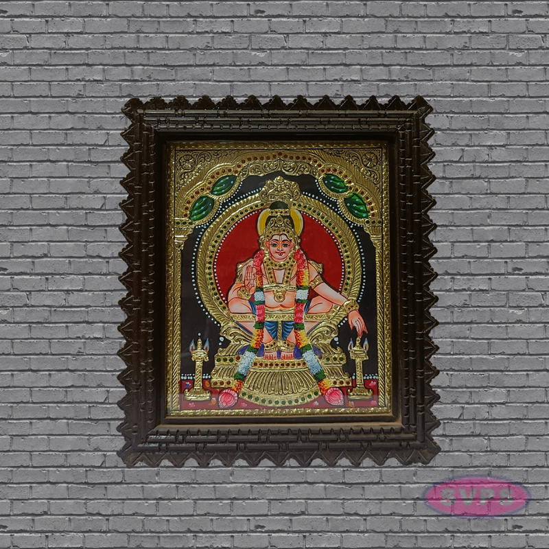 Sabarimala Ayyappa Tanjore Art with Antique Finish Teak Wood Frame