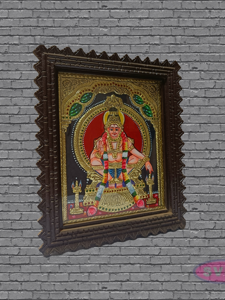 Sabarimala Ayyappa Tanjore Art with Antique Finish Teak Wood Frame