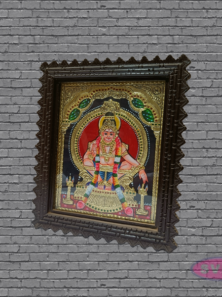 Sabarimala Ayyappa Tanjore Art with Antique Finish Teak Wood Frame