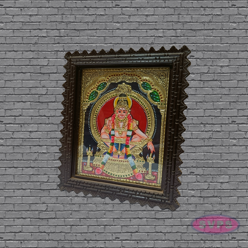 Sabarimala Ayyappa Tanjore Art with Antique Finish Teak Wood Frame