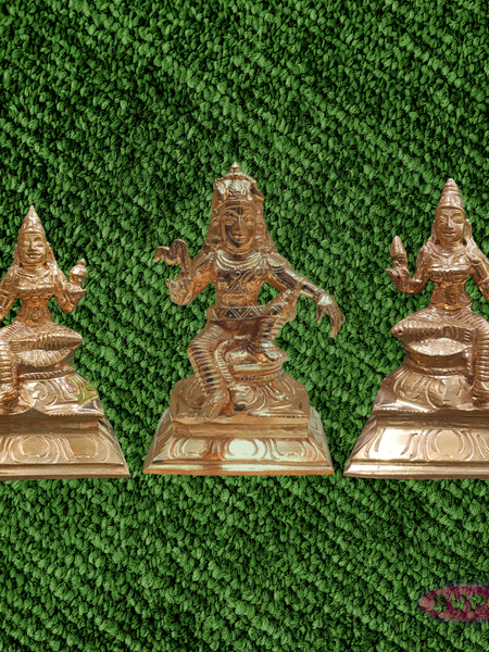 Traditional Handcrafted Panchalogham Iyappan Family Set – Lord Iyappan with Poorna and Pushkala Devi Idols