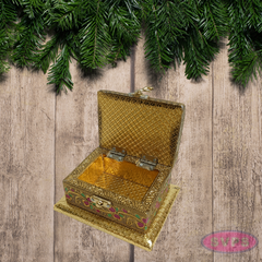 Gold Finish Floral Embossed Metal Trinket Box – Elegant Jewelry Organizer