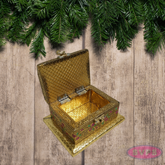 Gold Finish Floral Embossed Metal Trinket Box – Elegant Jewelry Organizer