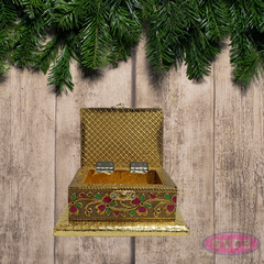 Gold Finish Floral Embossed Metal Trinket Box – Elegant Jewelry Organizer