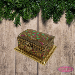 Gold Finish Floral Embossed Metal Trinket Box – Elegant Jewelry Organizer