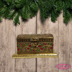 Gold Finish Floral Embossed Metal Trinket Box – Elegant Jewelry Organizer