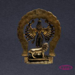 Brass Goddess Kali Ashta Bhuja Idol with Prabhavali & Lion