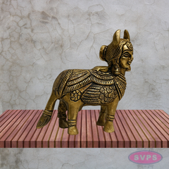 Kamadhenu Cow Brass Idol 4 Inch Ornate Carved Gomata Statue