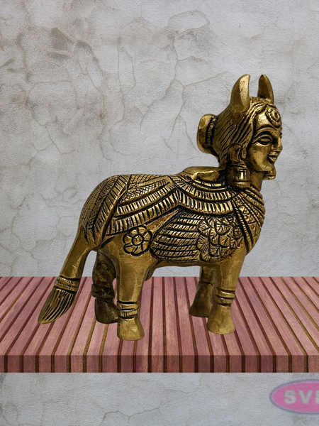 Kamadhenu Cow Brass Idol 4 Inch Ornate Carved Gomata Statue