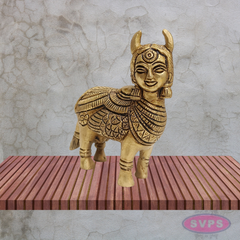 Kamadhenu Cow Brass Idol 4 Inch Ornate Carved Gomata Statue