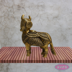 Kamadhenu Cow Brass Idol 4 Inch Ornate Carved Gomata Statue