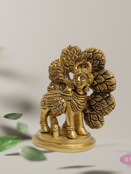 Pure Brass Kamadhenu Cow with Calf Idol – Auspicious Pooja Statue
