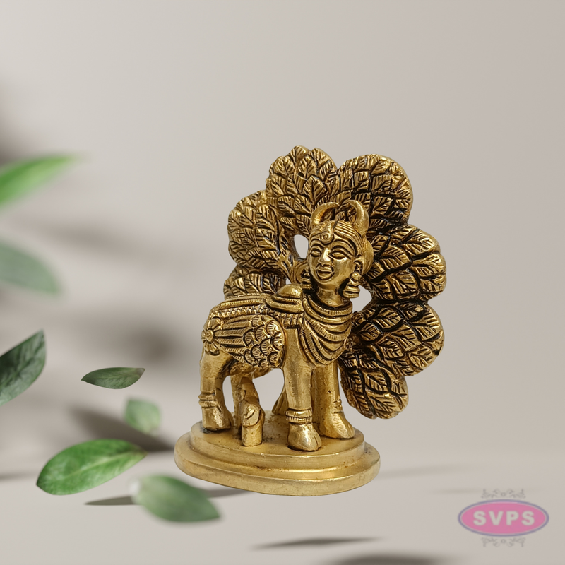 Pure Brass Kamadhenu Cow with Calf Idol – Auspicious Pooja Statue