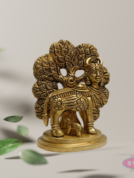 Pure Brass Kamadhenu Cow with Calf Idol – Auspicious Pooja Statue