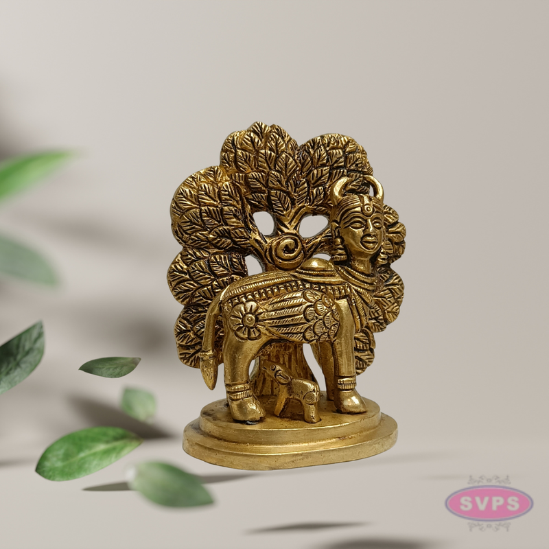 Pure Brass Kamadhenu Cow with Calf Idol – Auspicious Pooja Statue