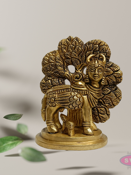 Pure Brass Kamadhenu Cow with Calf Idol – Auspicious Pooja Statue