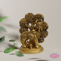 Pure Brass Kamadhenu Cow with Calf Idol – Auspicious Pooja Statue