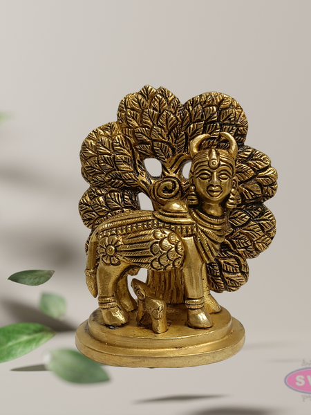 Pure Brass Kamadhenu Cow with Calf Idol – Auspicious Pooja Statue
