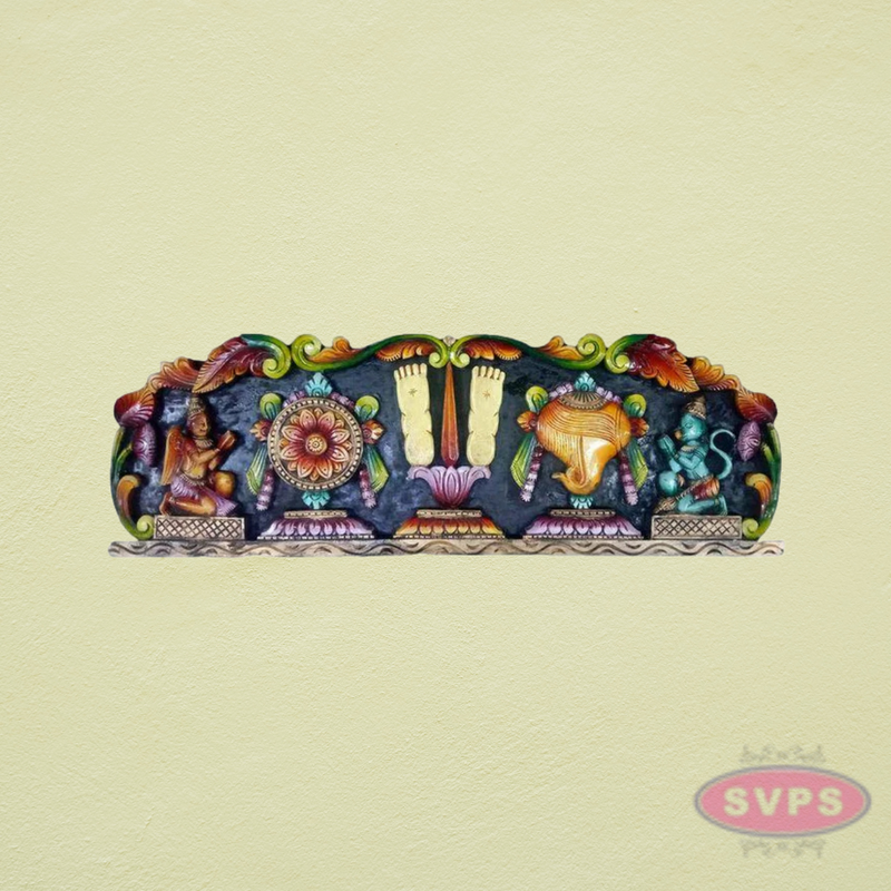 Wooden Padam Thiruman Multicolour Wall Hanging – Vaishnavite Namam Shankh Chakra Pooja Room Decor