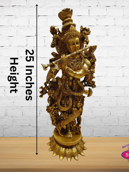 Premium Brass Lord Krishna Idol 25 Inch – Home & Temple Décor