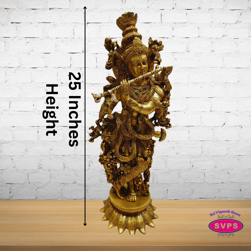 Premium Brass Lord Krishna Idol 25 Inch – Home & Temple Décor