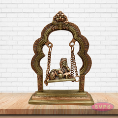 Brass Krishna Swing (Jhula) with Chain – Bal Gopal Idol for Pooja & Décor